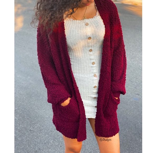 Fabutiq Sweaters - Burgundy/Wine popcorn cardigan
